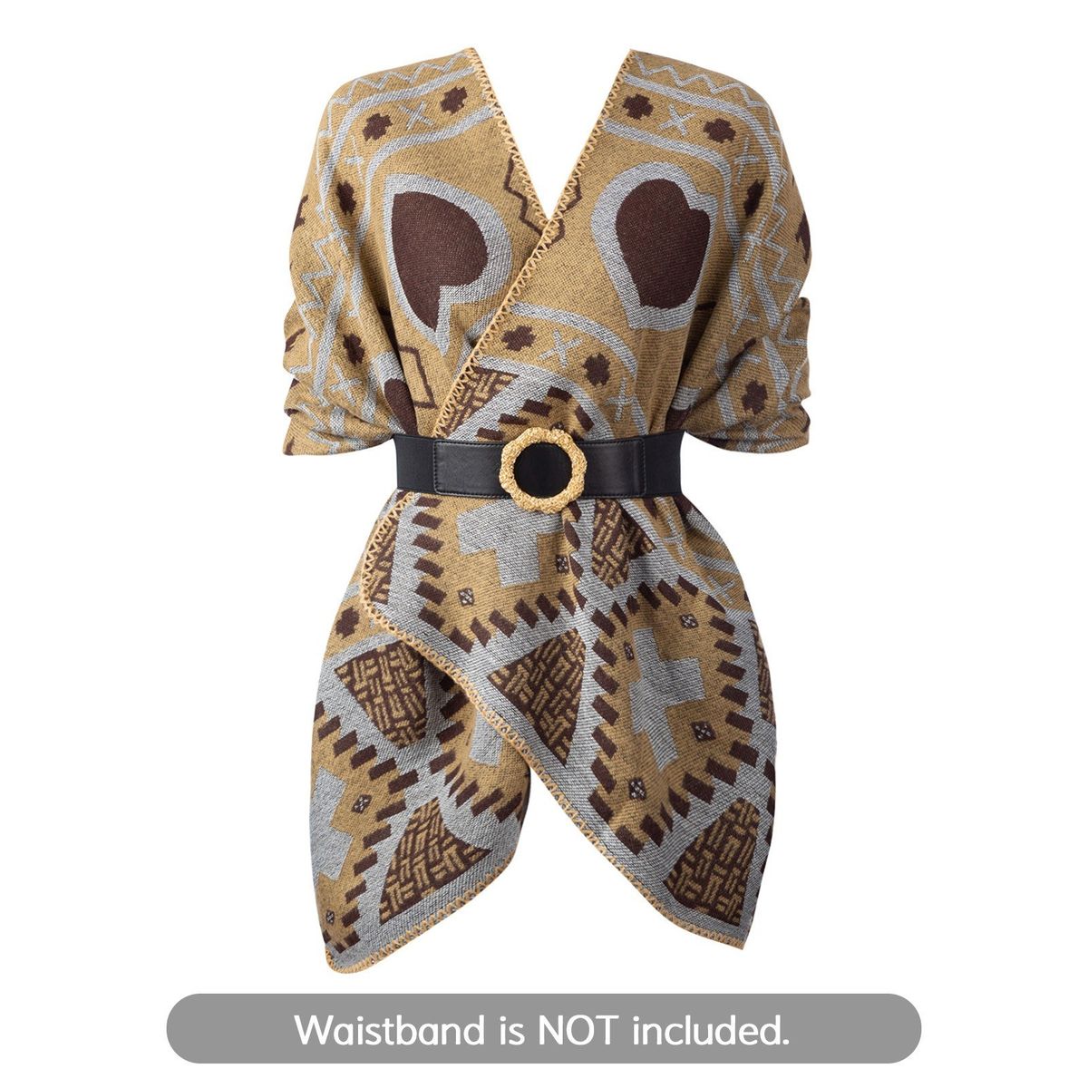 Shawl Wraps For Women Geometrical Pattern Open Front Poncho Cape Long Cardigan Sweater-khaki