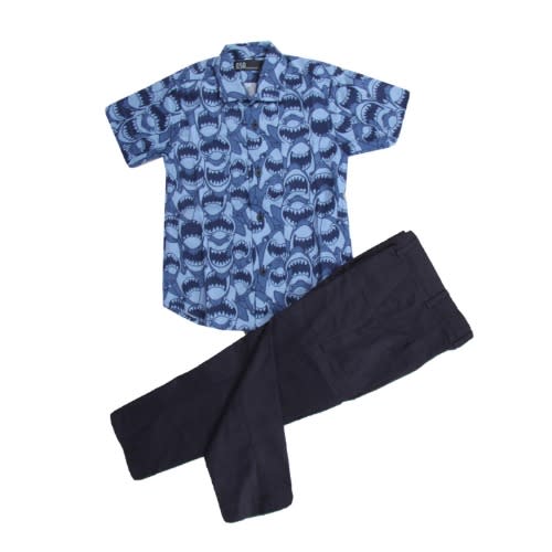 Boy's 2piece Shirt & Trouser - Blue/Black