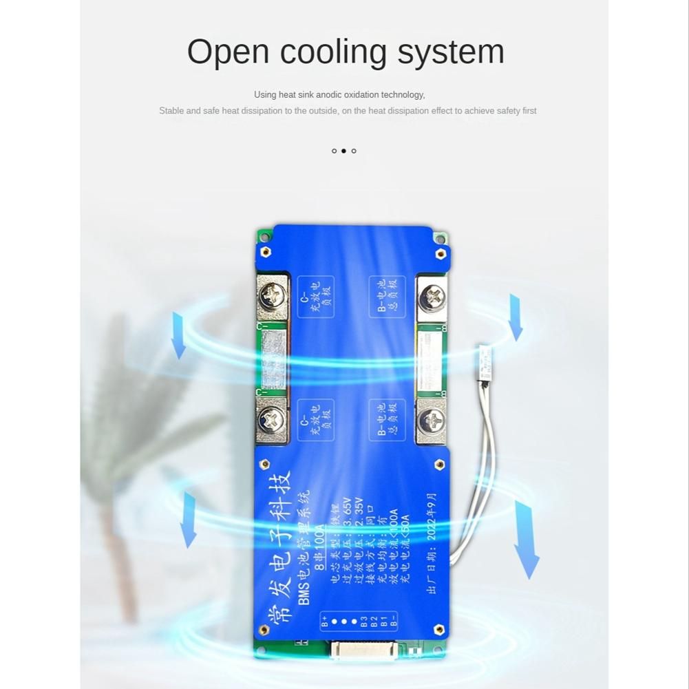 8S 24V 100A LiFePO4 Battery Protection Board Same Port with Equalization Temperature Control BMS Battery Board for UPS