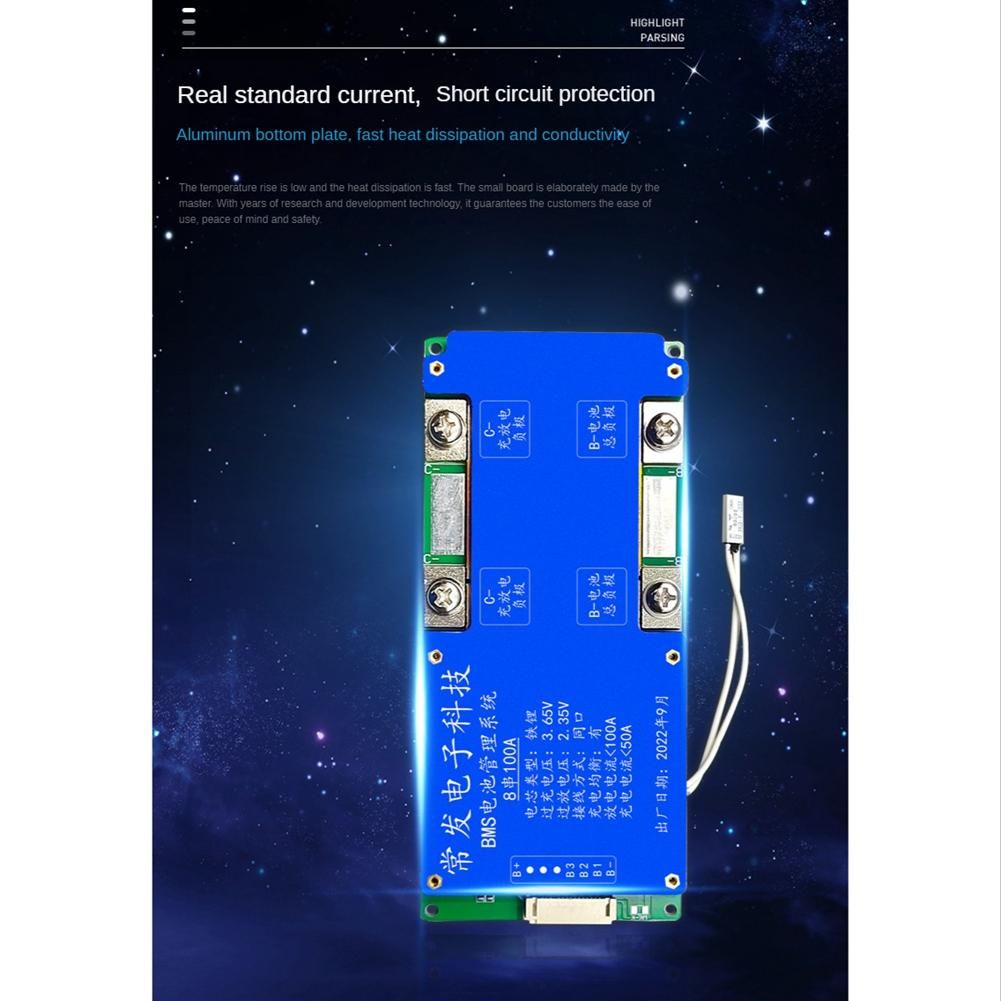 8S 24V 100A LiFePO4 Battery Protection Board Same Port with Equalization Temperature Control BMS Battery Board for UPS
