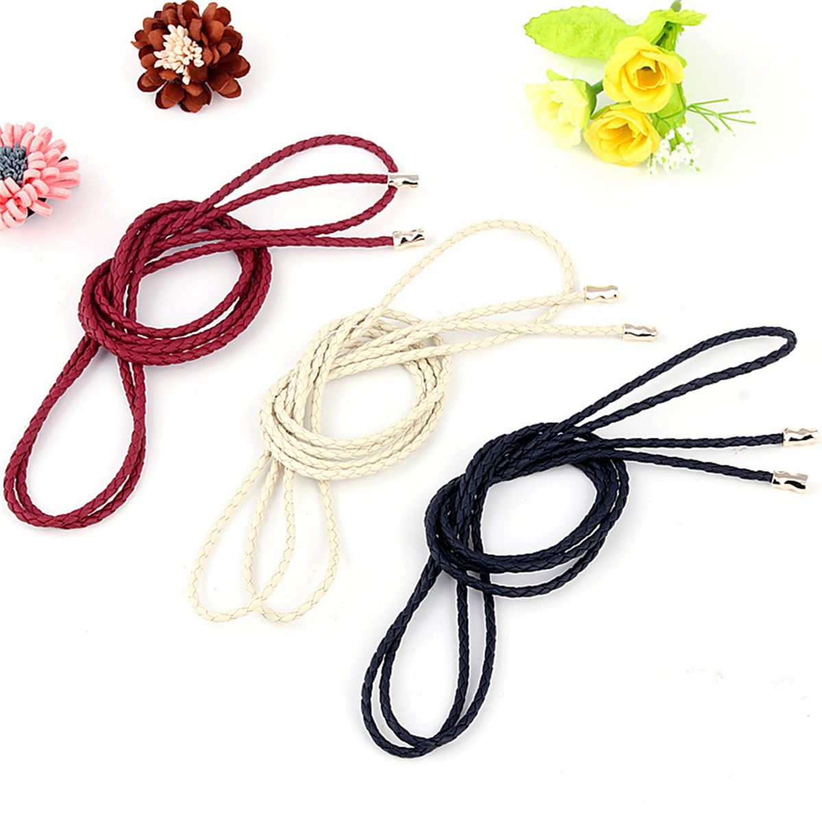 4Pcs Women PU Leather Knitted Waist Belt Rope Chain Set for Women Skinny Belt Slim Tie Belts for Women Girls Dresses