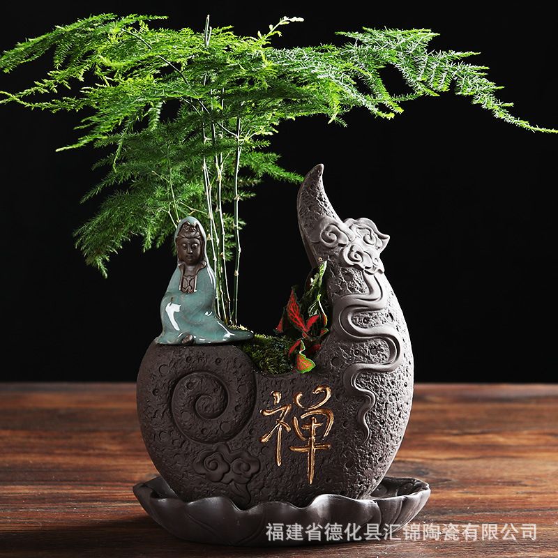 Chinese Purple Sand Little Monk Buddha Flower Pot Asparagus Micro Landscape Pot Plants Succulents Flowerpot Vase Decoration
