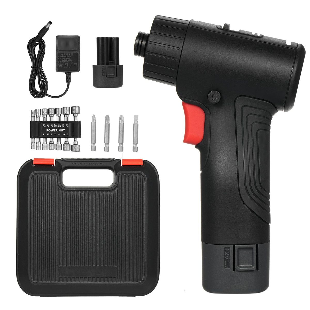12V Brushless Screwdriver Lithium Electric Drill Rechargeable Hand Drill Screwdriver Electric Tool Torque Drill Kit Black 2Batteries 14 Sockets 4Pcs Drill Bits