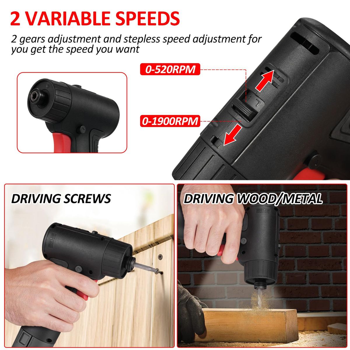 12V Brushless Screwdriver Lithium Electric Drill Rechargeable Hand Drill Screwdriver Electric Tool Torque Drill Kit Black 2Batteries 14 Sockets 4Pcs Drill Bits