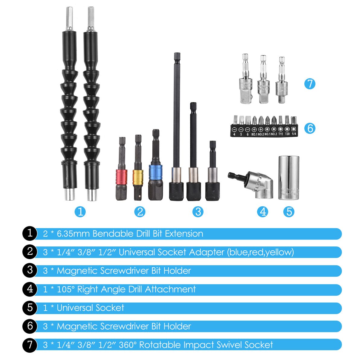 23pcs Wrench Socket Extension Bar Kit Universal Socket