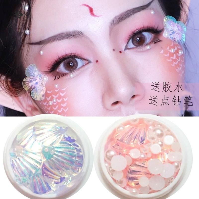 Face Sticking Ornament Antique Merman Makeup Shell Fish Scale Mermaid Tears Makeup Hanfu Pearl Nail Beauty Eye Makeup Patch Photo