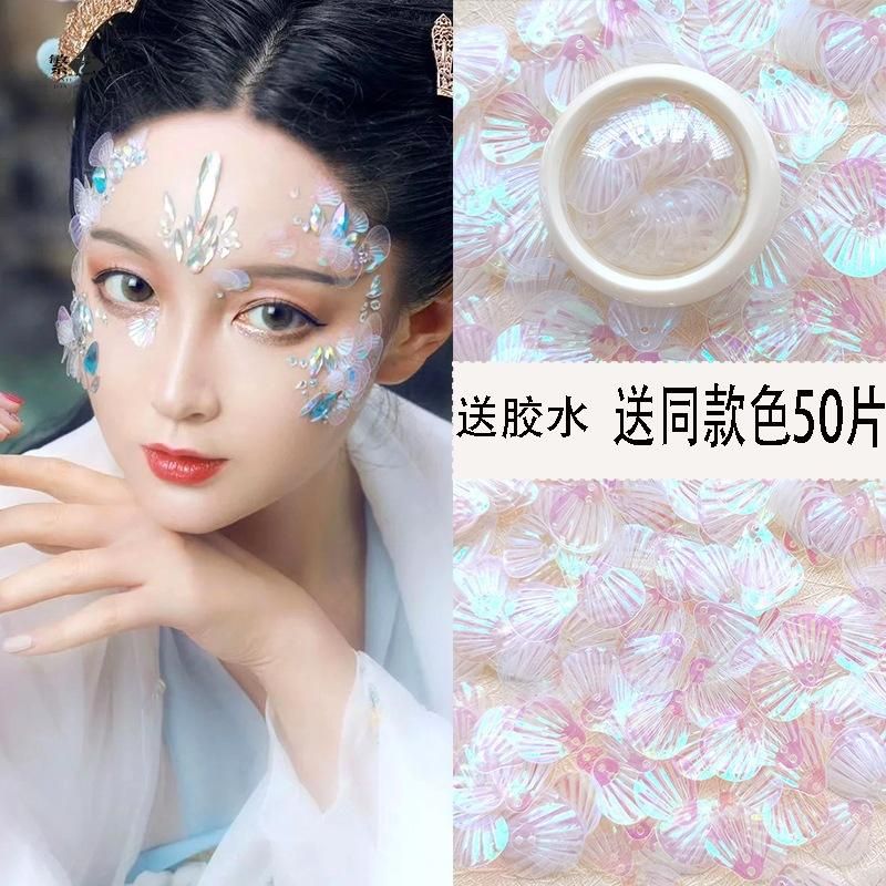 Face Sticking Ornament Antique Merman Makeup Shell Fish Scale Mermaid Tears Makeup Hanfu Pearl Nail Beauty Eye Makeup Patch Photo