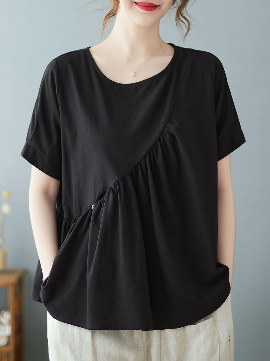 Women Loose Blouse Short Sleeved Flared Vintage Holiday T-Shirts