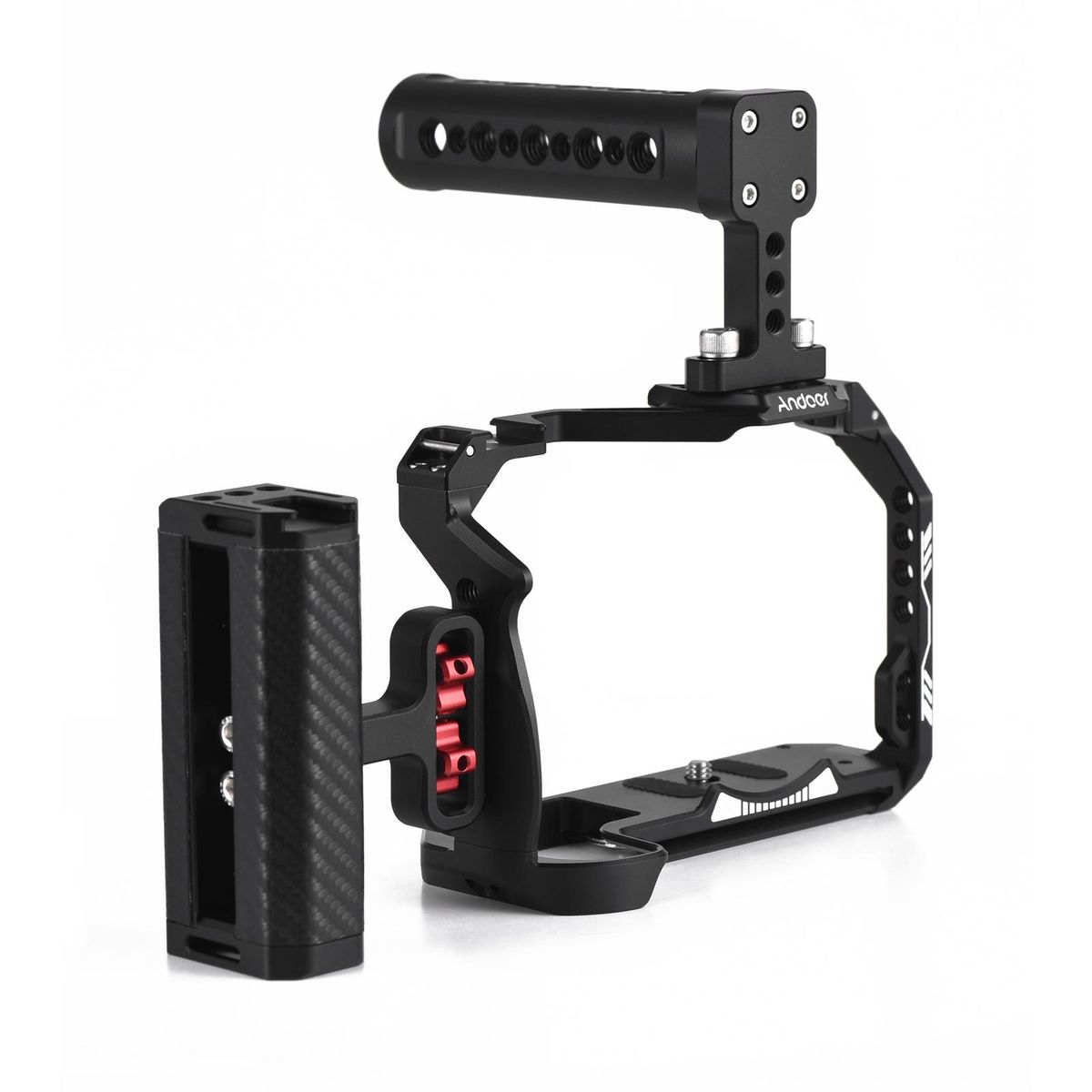Andoer Camera Cage + Top Handle + Side Grip Kit Aluminum Alloy Video Cage with Cold Shoe Mount Numerous 1/4 Inch Threads Replacement for Canon R7 Camera