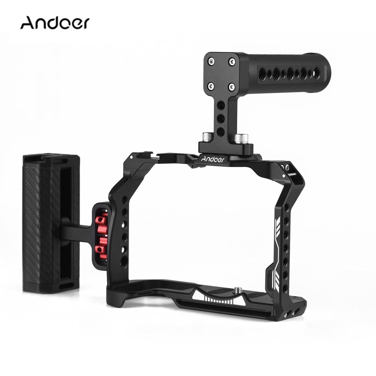 Andoer Camera Cage + Top Handle + Side Grip Kit Aluminum Alloy Video Cage with Cold Shoe Mount Numerous 1/4 Inch Threads Replacement for Canon R7 Camera