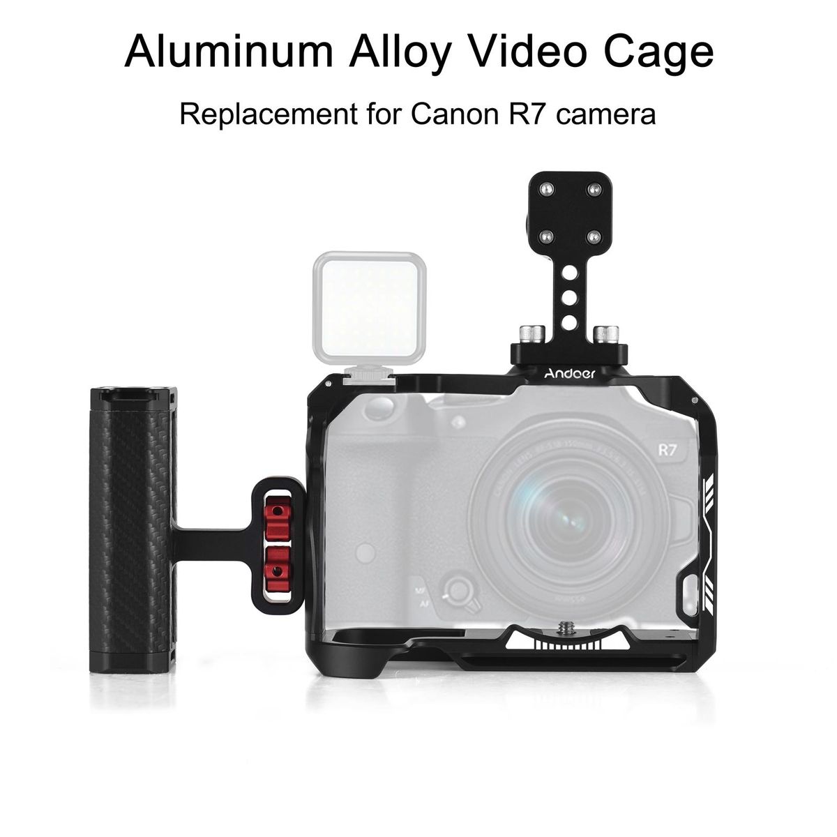 Andoer Camera Cage + Top Handle + Side Grip Kit Aluminum Alloy Video Cage with Cold Shoe Mount Numerous 1/4 Inch Threads Replacement for Canon R7 Camera