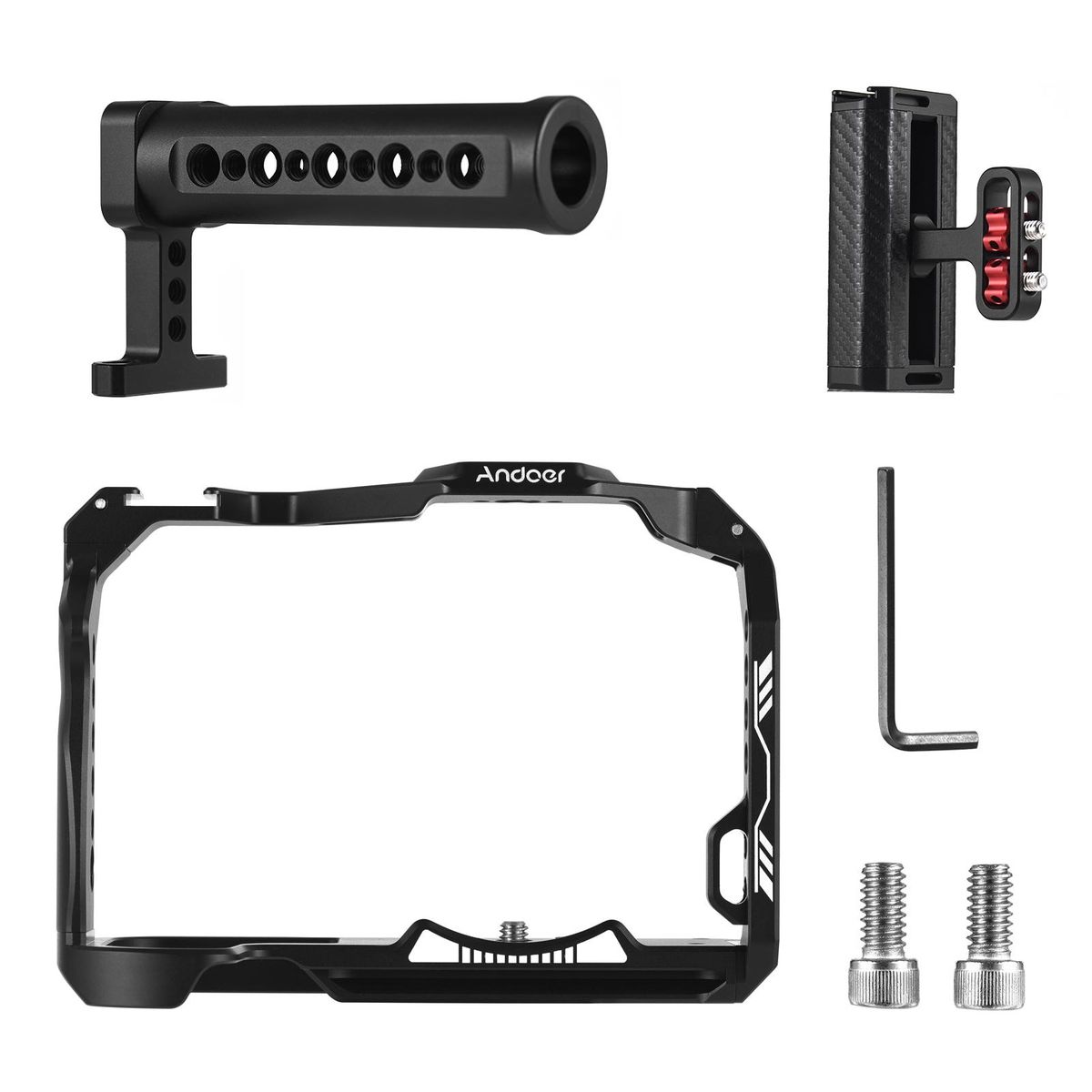 Andoer Camera Cage + Top Handle + Side Grip Kit Aluminum Alloy Video Cage with Cold Shoe Mount Numerous 1/4 Inch Threads Replacement for Canon R7 Camera