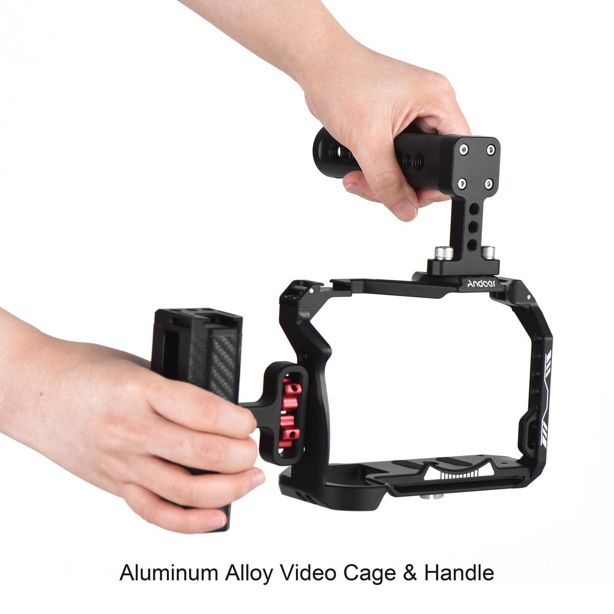 Andoer Camera Cage + Top Handle + Side Grip Kit Aluminum Alloy Video Cage with Cold Shoe Mount Numerous 1/4 Inch Threads Replacement for Canon R7 Camera