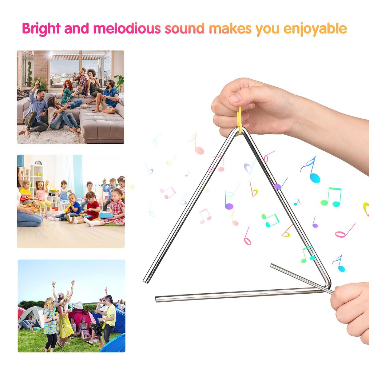 10 Inch Triangle Bell Triangolo with Metal Mallet Idiophone Steel Percussion Children Toddle Kid Rhythm Learning Early Education Musical Instrument Hand Percussion Triangle with Striker