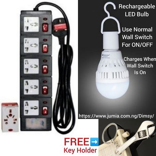 5 WAY Extension Box With Free Adapter Socket Surge + Rechargeable LED Bulb +FREE Key Holder
