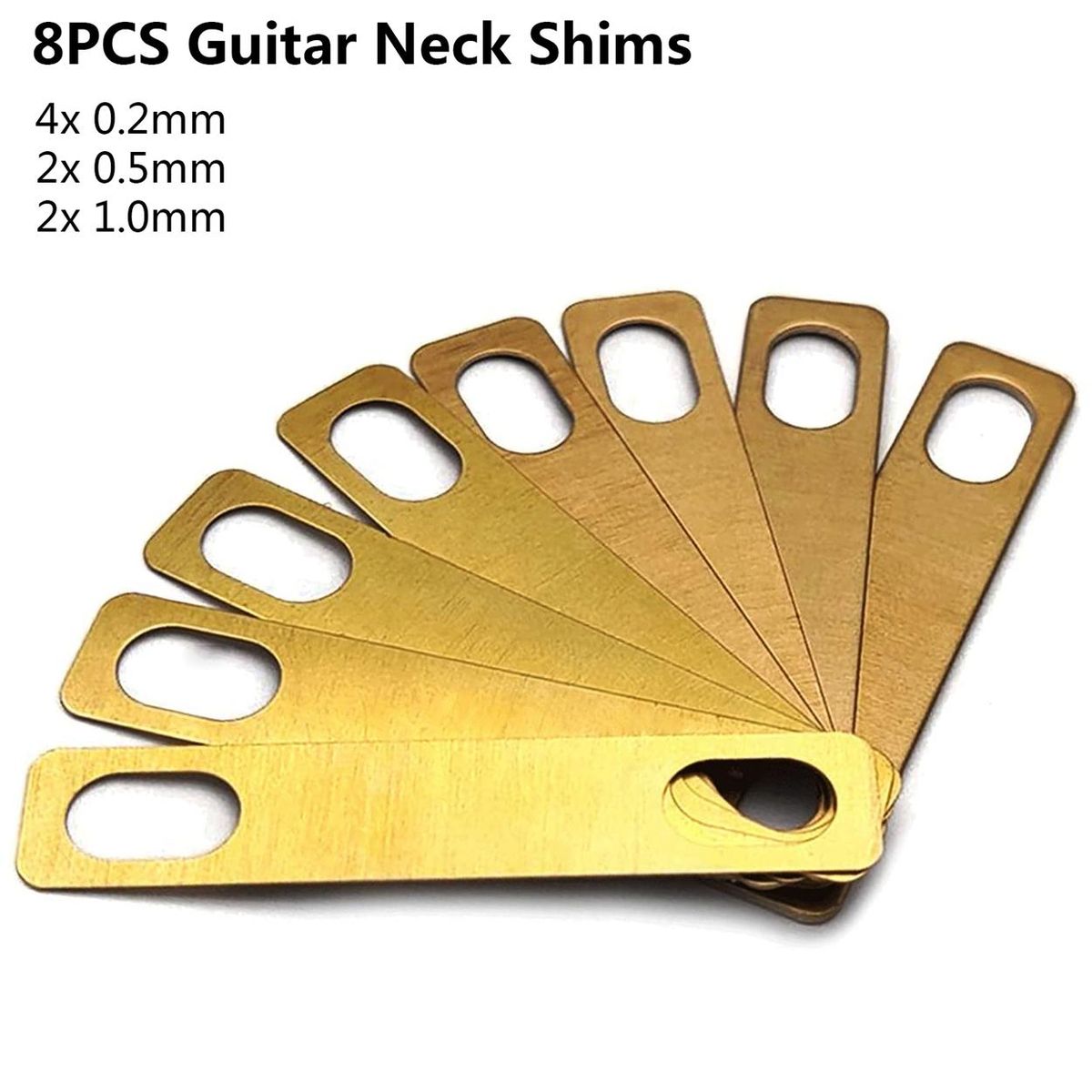 MX0312D 8Pcs Guitar Neck Shims 0.2mm 0.5mm 1mm Thickness Brass Shims Set Connection Neck Plate Bolt-on Neck Repair Luthier Tool for Guitar Bass