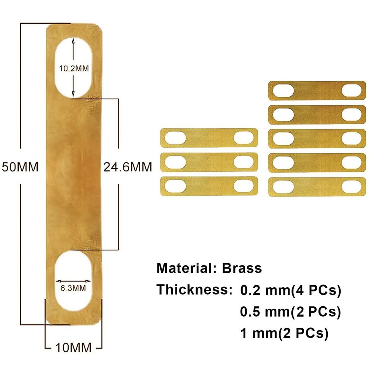 MX0312D 8Pcs Guitar Neck Shims 0.2mm 0.5mm 1mm Thickness Brass Shims Set Connection Neck Plate Bolt-on Neck Repair Luthier Tool for Guitar Bass