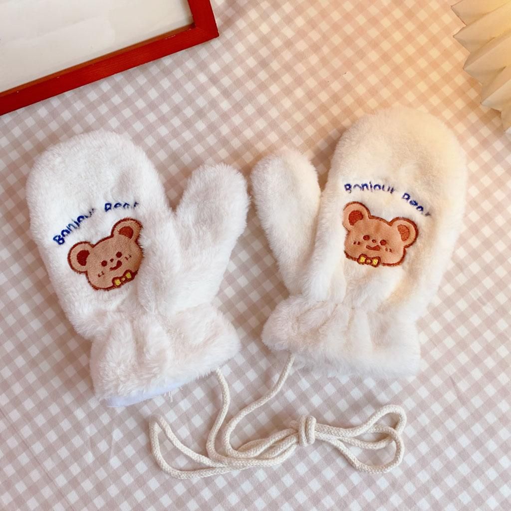 Casual Warm  Full Finger Plush One Size Bear Blue Letters