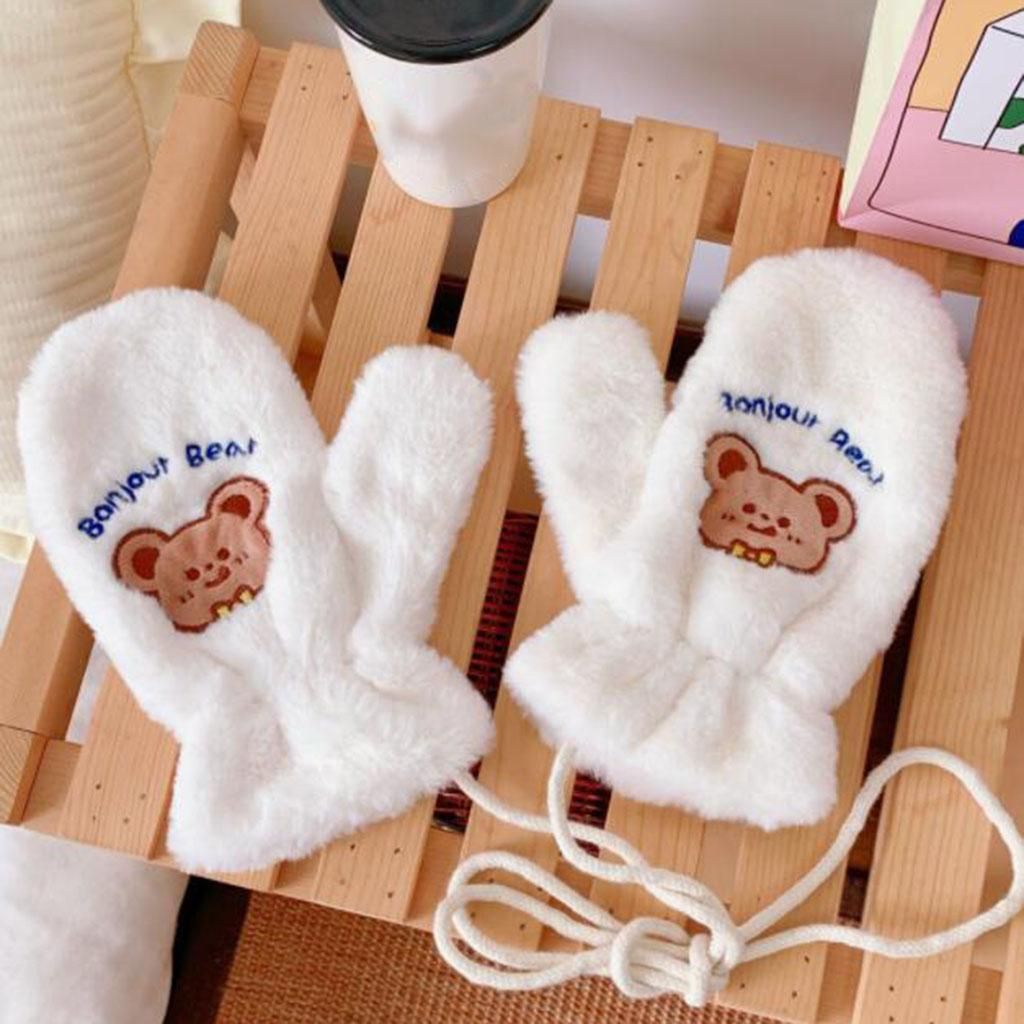 Casual Warm  Full Finger Plush One Size Bear Blue Letters