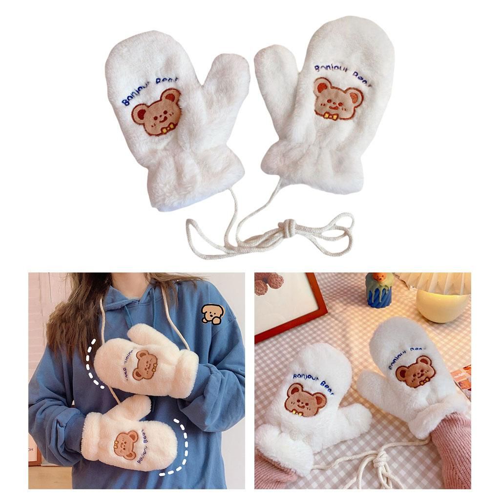 Casual Warm  Full Finger Plush One Size Bear Blue Letters