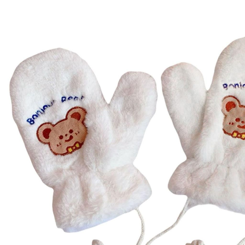 Casual Warm  Full Finger Plush One Size Bear Blue Letters