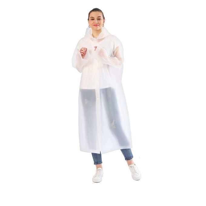 Unisex Raincoat EVA Rain Coats Poncho Button Closure Camping White