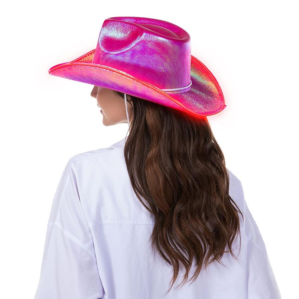 Western Cowboy Hat Halloween Holographic LED Light Jazz Hat Red