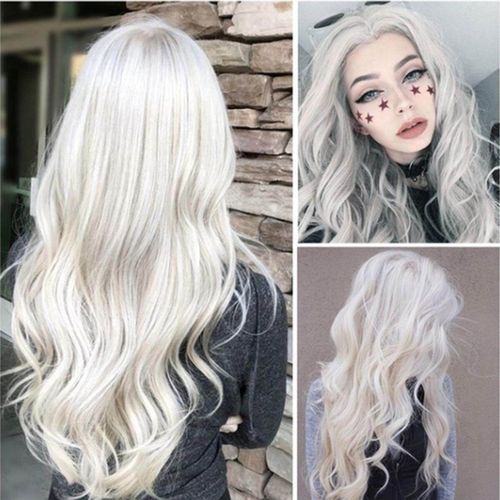 Ladies Wavy Wig Long Hair Wig Curly Full Wigs Cosplay Gray