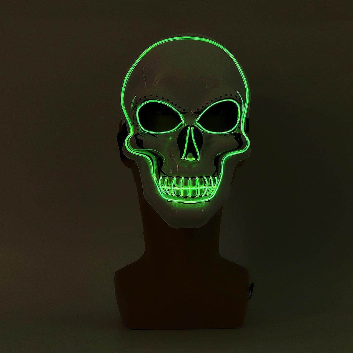 Halloween LED Light Skull Head Face Masks Carnival Night Cosplay Costume Props Fluorescent Green
