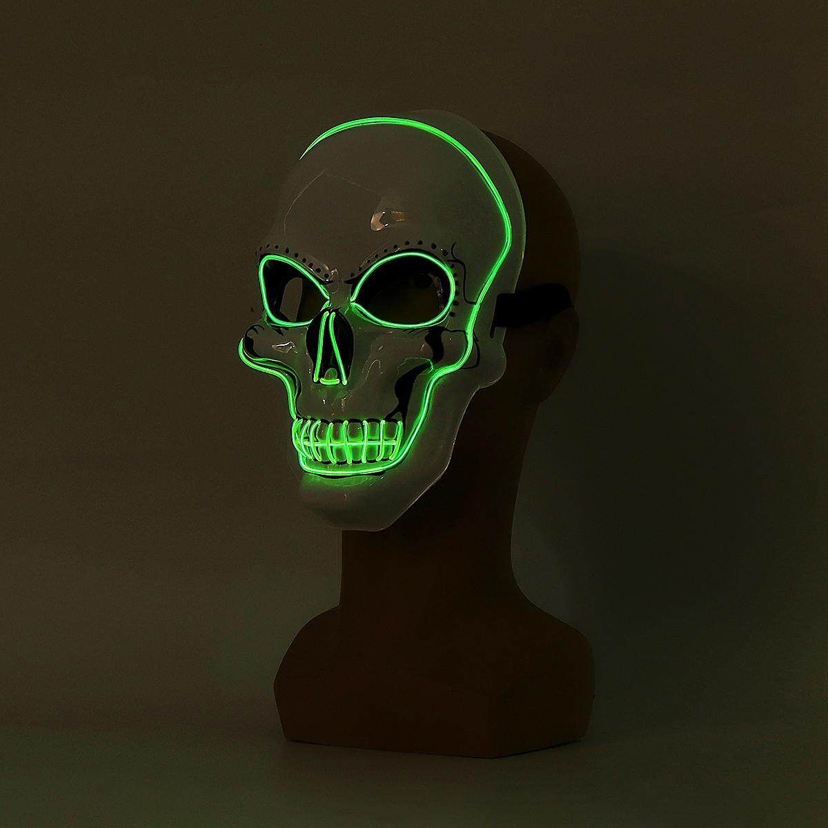 Halloween LED Light Skull Head Face Masks Carnival Night Cosplay Costume Props Fluorescent Green