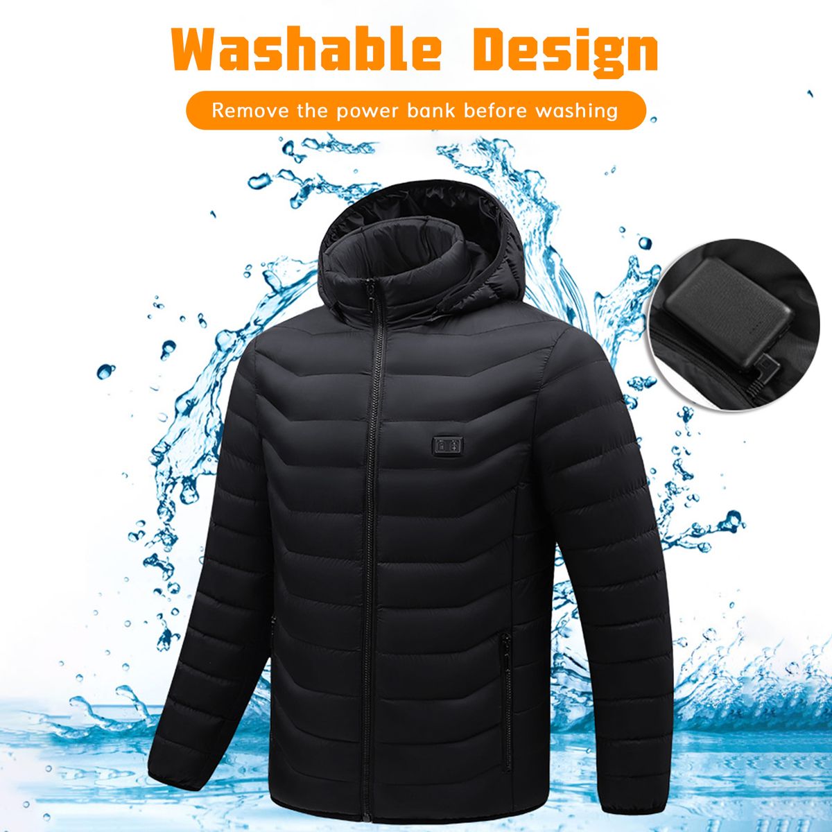 Men Heated Jackets USB Heating Detachable Hood Electric Warm
