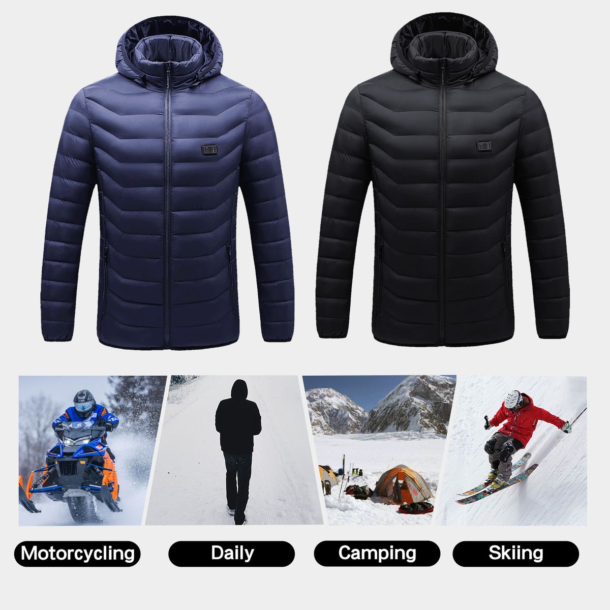 Men Heated Jackets USB Heating Detachable Hood Electric Warm