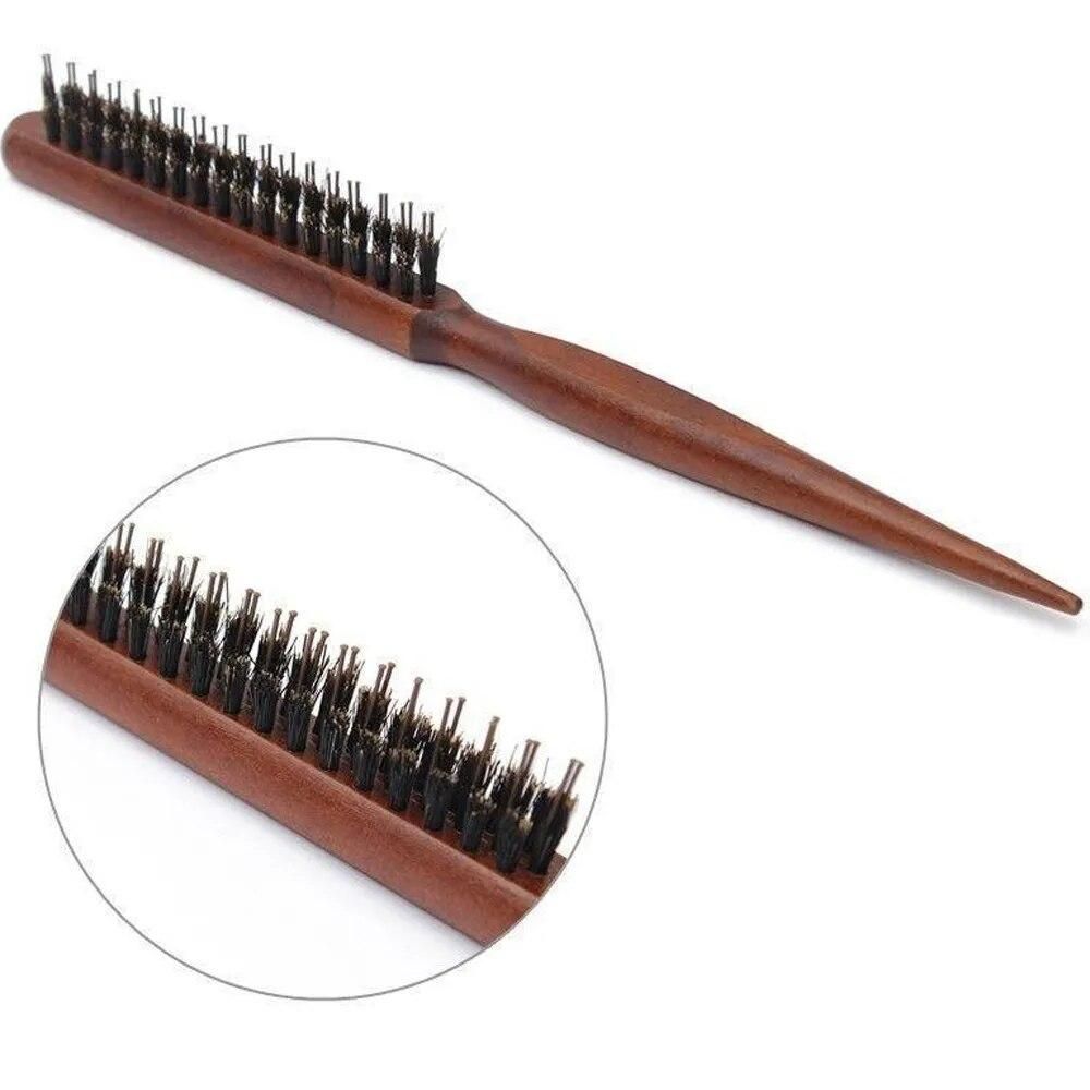 Boar Bristle Teasing Brush Comb with Rat Tail for Hair Sectioning for Edge Control, Backcombing, Smoothing, Styling Hair Tool