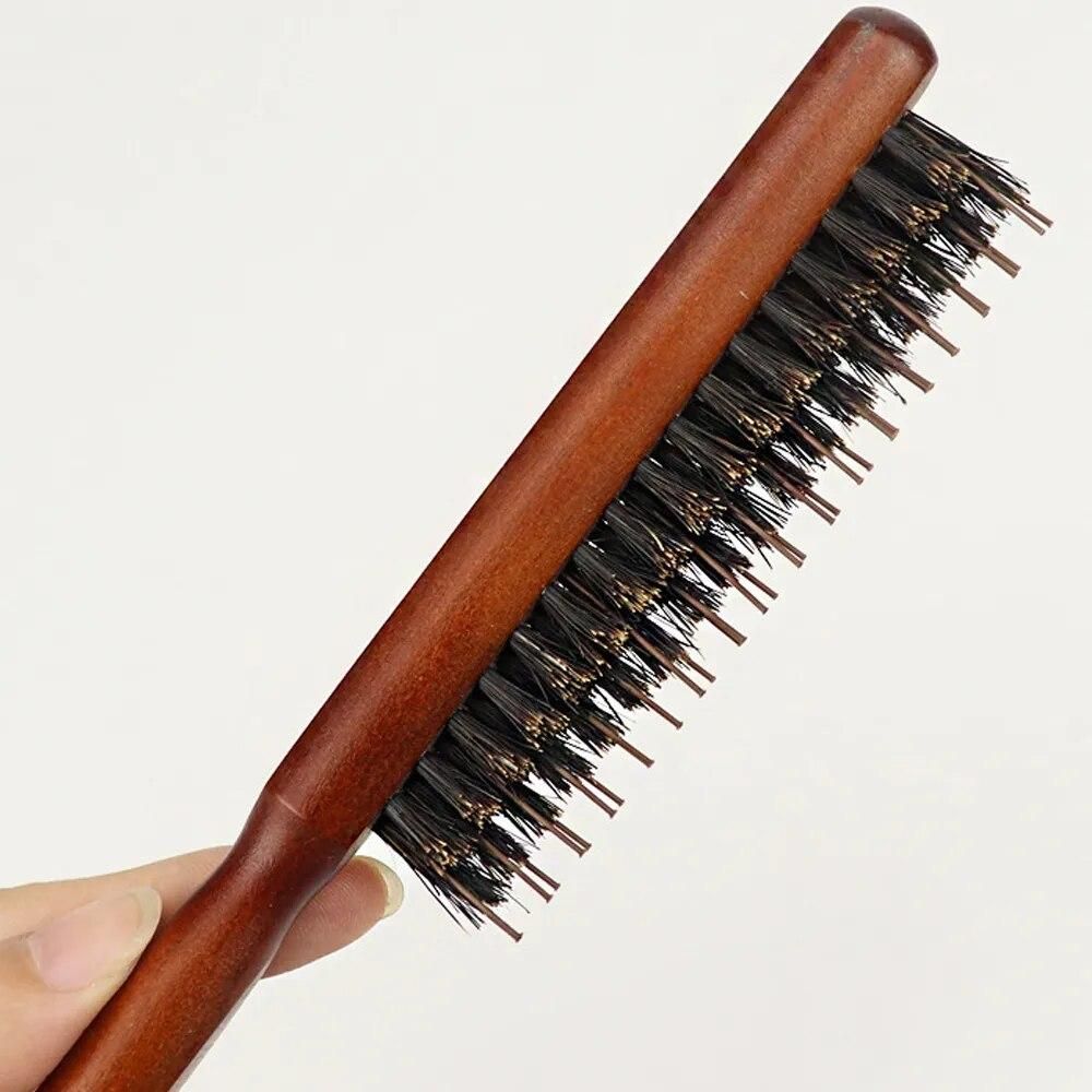 Boar Bristle Teasing Brush Comb with Rat Tail for Hair Sectioning for Edge Control, Backcombing, Smoothing, Styling Hair Tool