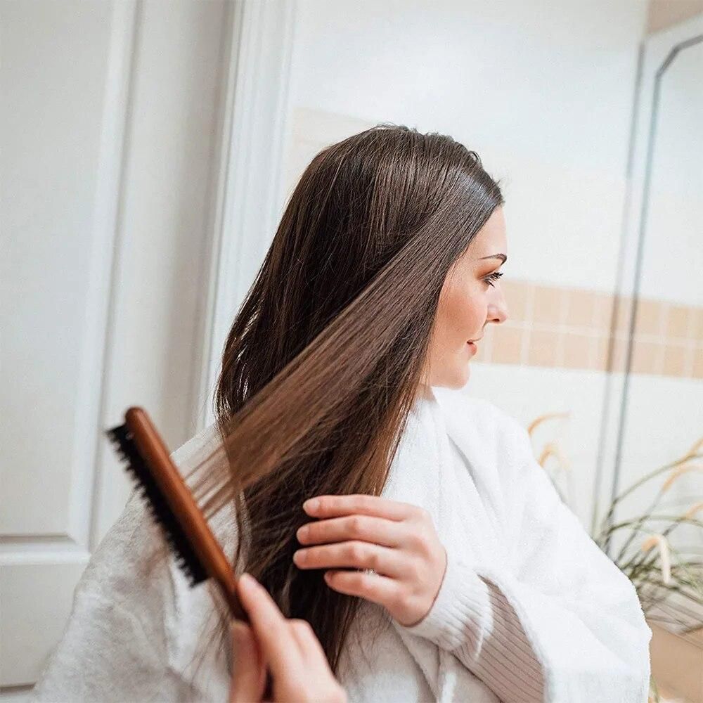Boar Bristle Teasing Brush Comb with Rat Tail for Hair Sectioning for Edge Control, Backcombing, Smoothing, Styling Hair Tool