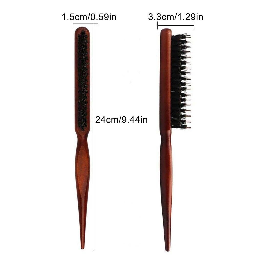 Boar Bristle Teasing Brush Comb with Rat Tail for Hair Sectioning for Edge Control, Backcombing, Smoothing, Styling Hair Tool
