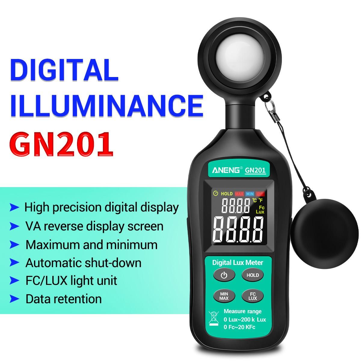 ANENG Mini Digital Lux Meter 0-20,0000 Lux Illuminance Meter LCD Display Handheld Illuminometer High Precision Light Meter Photometer Luxmeter