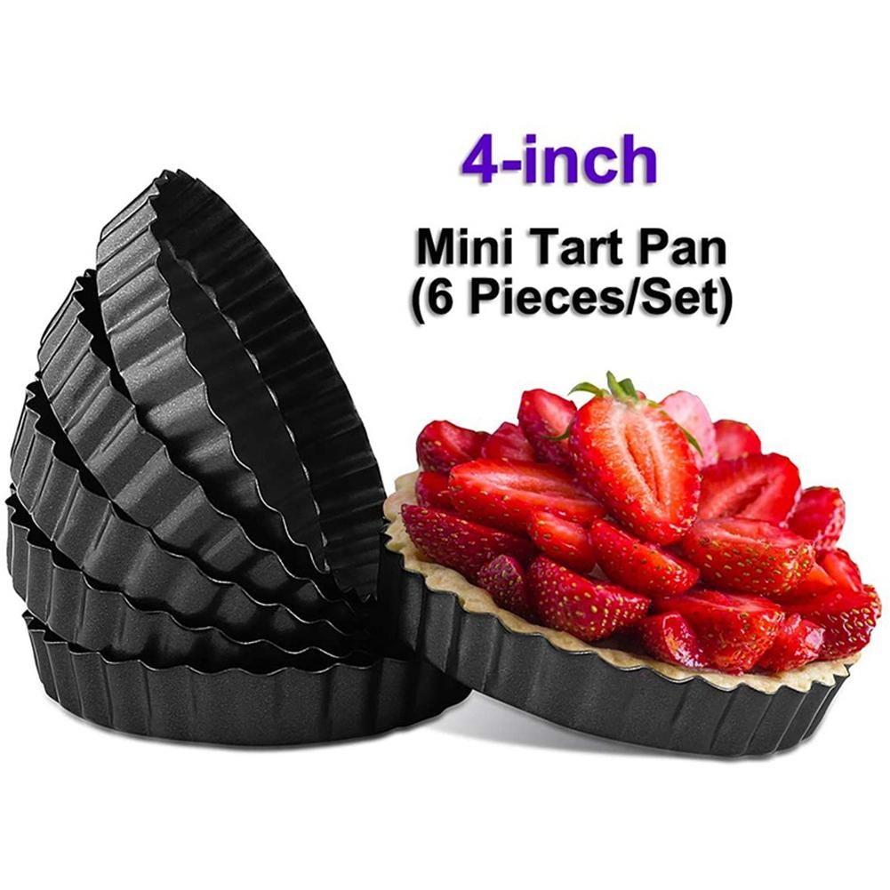 Tart Pan Set of 6,Small Non-Stick 4-Inch Quiche Pan