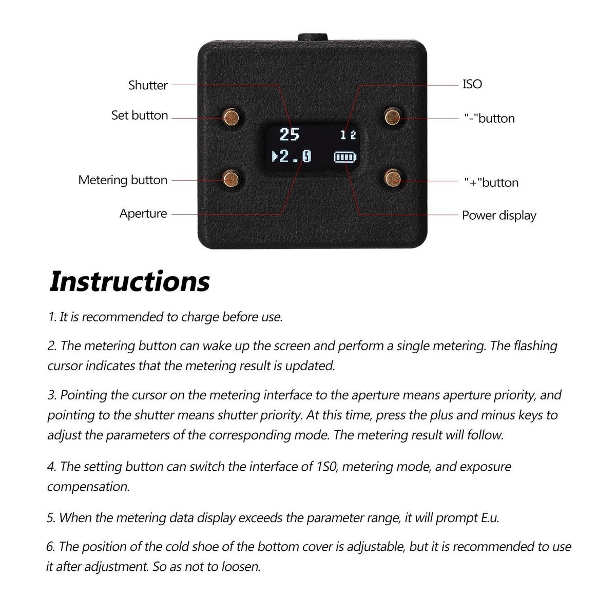 L102 Light Meter Camera Photometer Photography Set-top Reflection Light Meter Hot/Cold Shoe Fixing Camera Light Meter