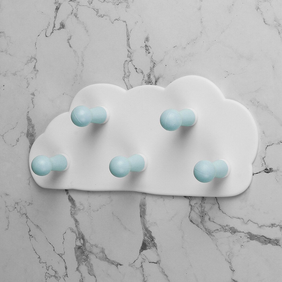 Cute Cloud Moon Wall-mounted 5 Hooks Key Coat Towel Hanger Holder Decoration Blue