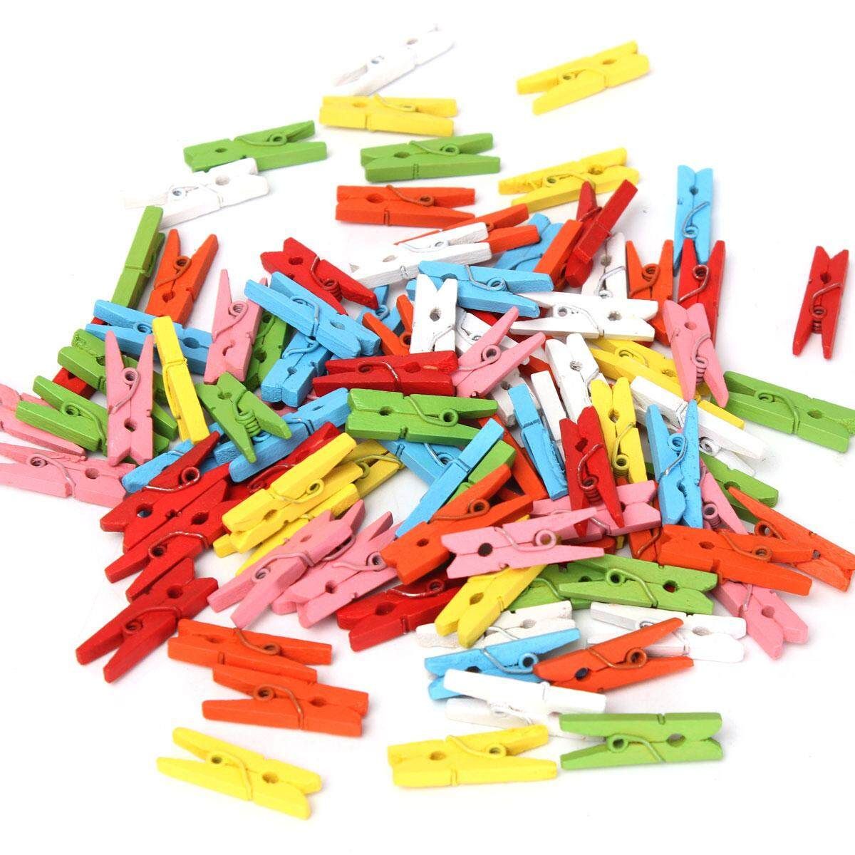 500Pcs 25mm Multi Colors Wooden Craft Pegs Photo Paper Hanging Clips Clothespins