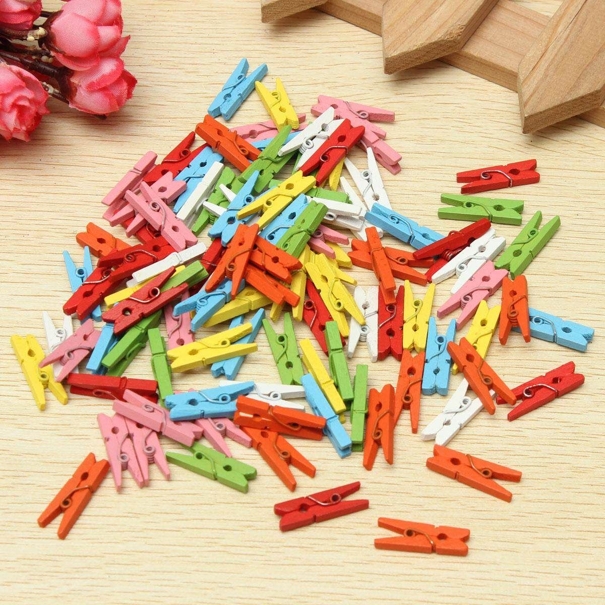 500Pcs 25mm Multi Colors Wooden Craft Pegs Photo Paper Hanging Clips Clothespins