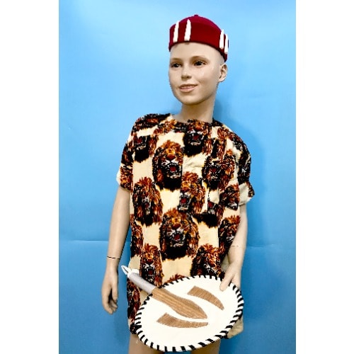 Children Boys Igbo Ibo Cultural Wear Set - Cap - Fan And Velvet Isiagwu- Cream