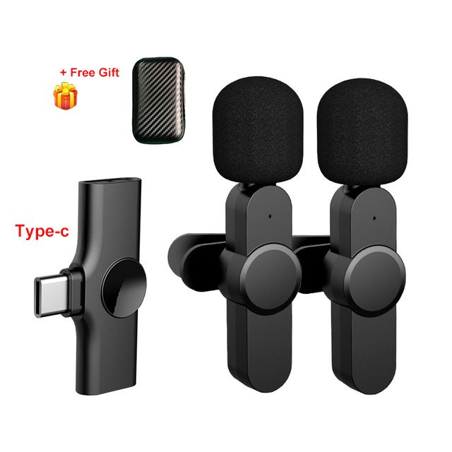 2 In 1 Wireless Microphone Dual Lavalier Lapel Microphone Wireless Mic For IPhone 12 11 Pro Max Samsung S21
