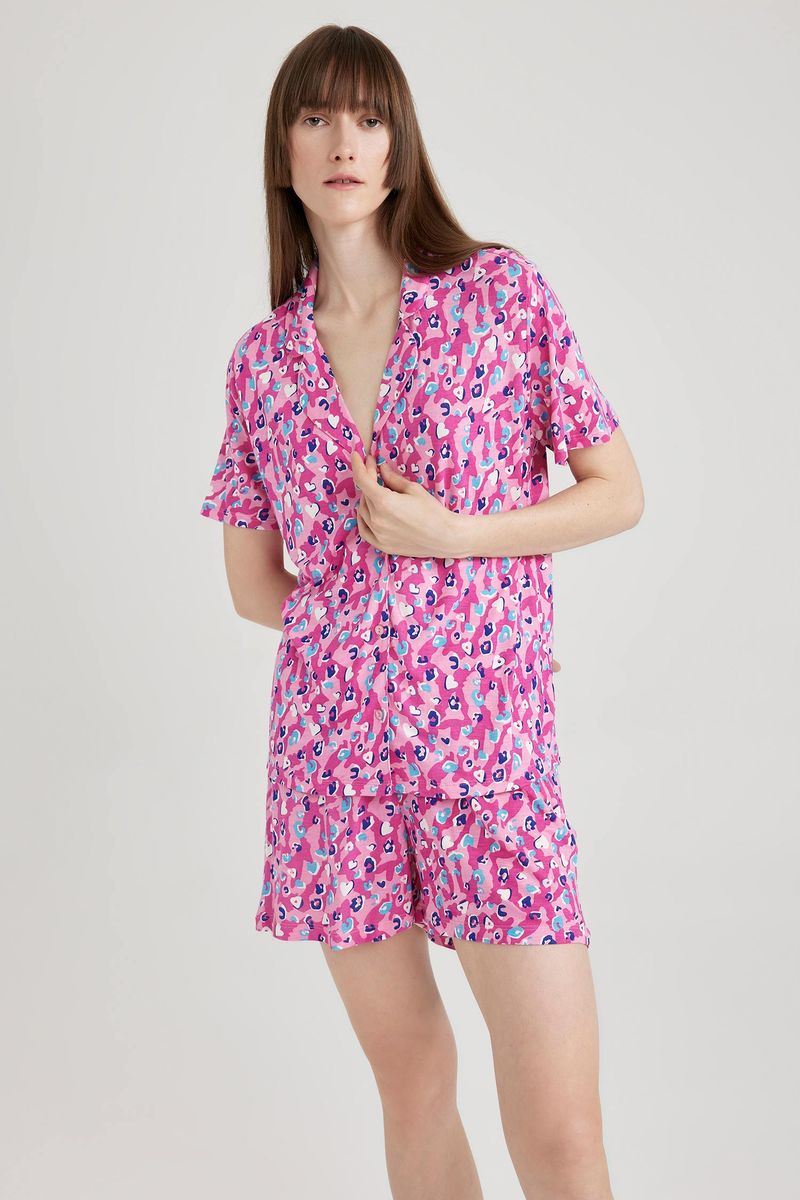2 Piece Woman Casual Regular Fit Short Sleeve Homewear Knitted Sets - Pink