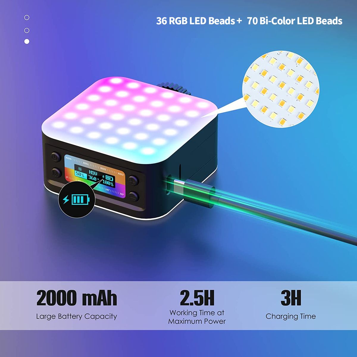 Rgb Video Light , Full Color 70 Led Camera Light Dimmable