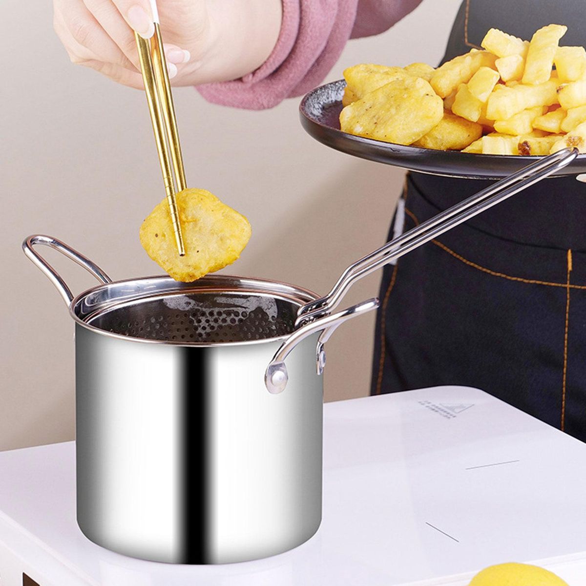 Deep Fryer Pot With Strainer, Kitchen Stainless Steel