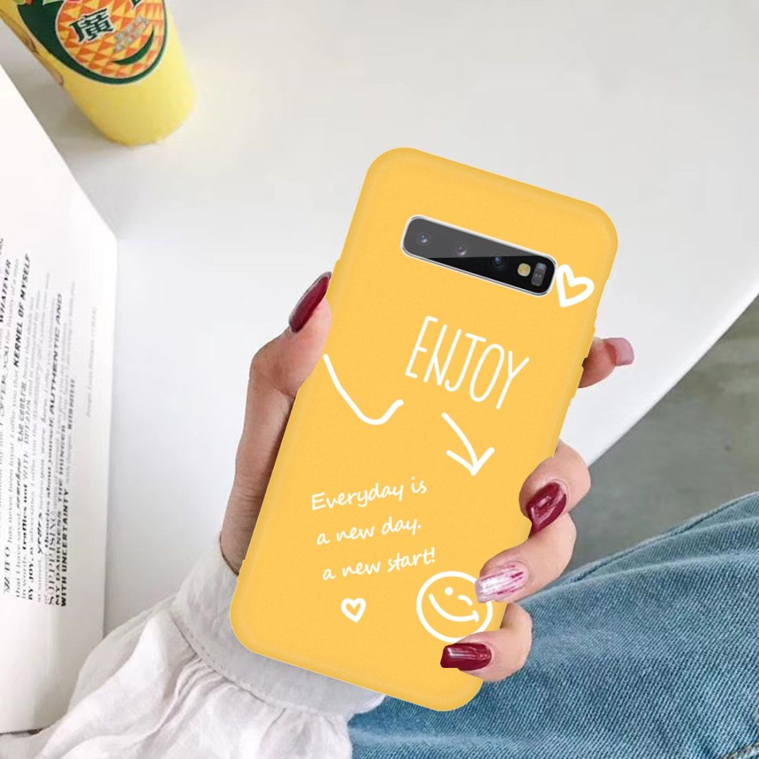 For Galaxy S10+ Enjoy Love Pattern Frosted TPU Protective Case(Yellow)