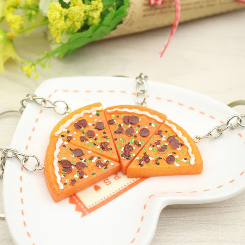 Chic Imitation Pizza Pendant Keychain Key Ring Holder-