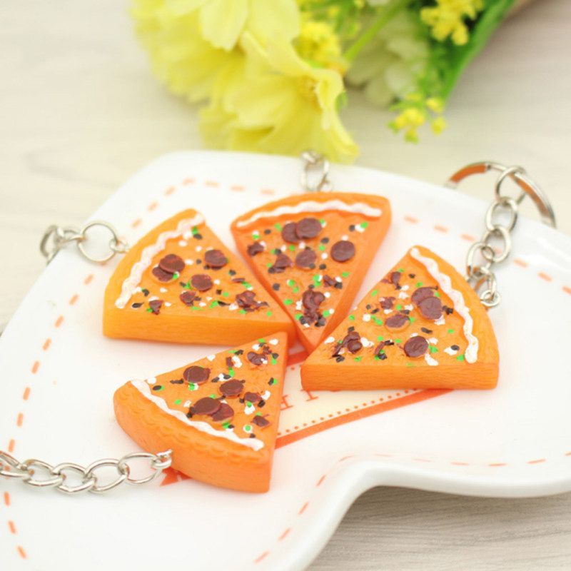 Chic Imitation Pizza Pendant Keychain Key Ring Holder-